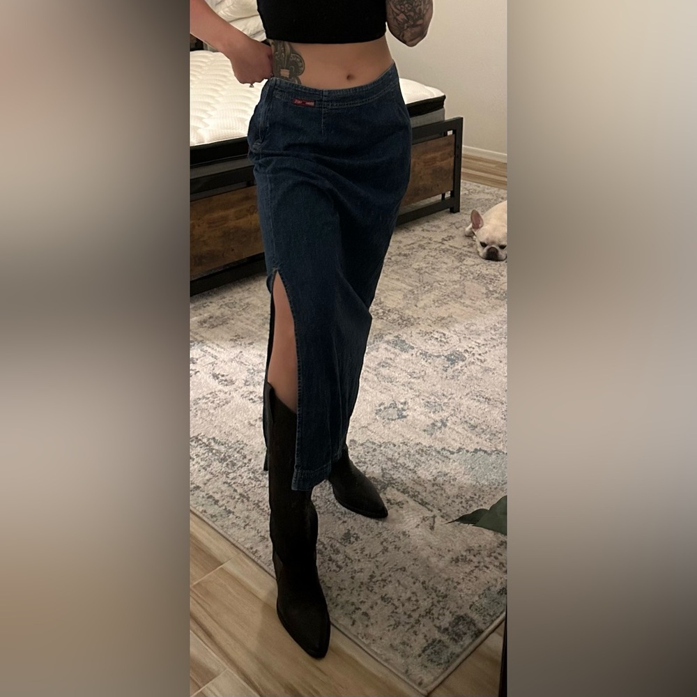 Hard tail denim maxi skirt